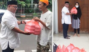 Ketua Pimda Partai Kebangkitan Nusantara (PKN) Maluku Maluku Utara, Taskin Salim membagikan paket makanan Jumat Berkah ke warga [Foto, Dok Pimda PKN Malut)